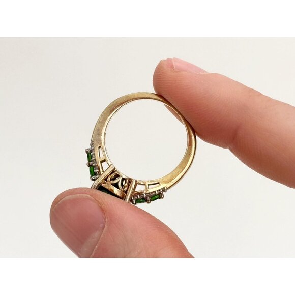 Chrome Diopside Sterling Silver Gilt (Vermeil) Gemstone Vintage Cocktail Ring 7 - Picture 8 of 10